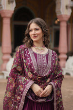 Thumbnail for Jyoti Fashion Women's Wine Chinon Rich Sequins Embroidered Long Anarkali Sets - Distacart