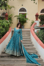 Thumbnail for Jyoti Fashion Women's Rama Chinon Rich Sequins Embroidered Kurta Set with Dupatta - Distacart