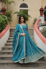 Thumbnail for Jyoti Fashion Women's Rama Chinon Rich Sequins Embroidered Kurta Set with Dupatta - Distacart