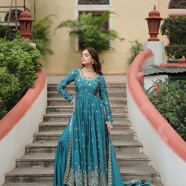 Jyoti Fashion Women's Rama Chinon Rich Sequins Embroidered Kurta Set with Dupatta - Distacart