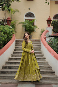Thumbnail for Jyoti Fashion Women's Mehendi Chinon Rich Sequins Embroidered Kurta Set with Dupatta