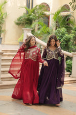 Thumbnail for Jyoti Fashion Women's Maroon & Wine Faux Blooming Sequins Zari Embroidered Long Anarkali Combo Sets - Distacart