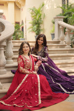Thumbnail for Jyoti Fashion Women's Maroon & Wine Faux Blooming Sequins Zari Embroidered Long Anarkali Combo Sets - Distacart