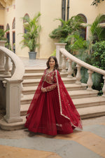 Thumbnail for Jyoti Fashion Women's Maroon Faux Blooming Sequins Zari Embroidered Long Anarkali Sets - Distacart