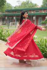 Thumbnail for Jyoti Fashion Women's Red Faux Blooming Sequins Zari Embroidered Long Anarkali Sets - Distacart