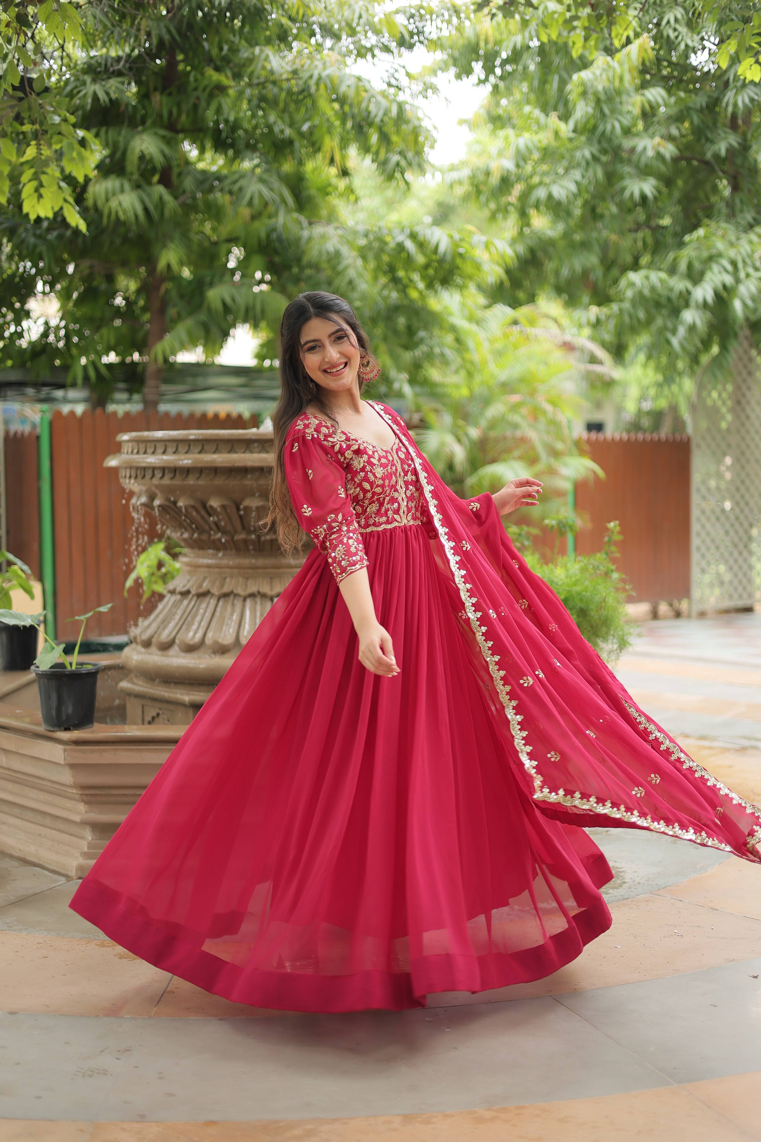 Jyoti Fashion Women's Rani Pink Faux Blooming Sequins Zari Embroidered Long Anarkali Sets - Distacart