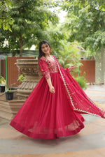 Thumbnail for Jyoti Fashion Women's Rani Pink Faux Blooming Sequins Zari Embroidered Long Anarkali Sets - Distacart