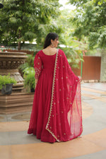 Thumbnail for Jyoti Fashion Women's Rani Pink Faux Blooming Sequins Zari Embroidered Long Anarkali Sets - Distacart
