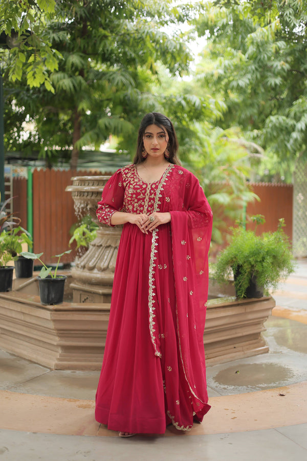Jyoti Fashion Women's Rani Pink Faux Blooming Sequins Zari Embroidered Long Anarkali Sets - Distacart