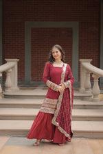 Thumbnail for Jyoti Fashion Women's Gajri Faux Georgette Sequins Thread Embroidered Kurta Set with Dupatta - Distacart