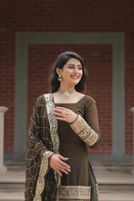 Thumbnail for Jyoti Fashion Women's Olive Green Faux Georgette Sequins Thread Embroidered Kurta Set with Dupatta - Distacart
