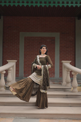Jyoti Fashion Women's Olive Green Faux Georgette Sequins Thread Embroidered Kurta Set with Dupatta - Distacart