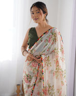 Thumbnail for Jyoti Fashion Women's Off-White Georgette Printed Designer Saree with Blouse - Distacart