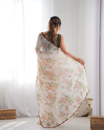 Thumbnail for Jyoti Fashion Women's Off-White Georgette Printed Designer Saree with Blouse - Distacart