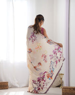 Thumbnail for Jyoti Fashion Women's Off White Chinon Print with Mirror Work Designer Saree with Blouse - Distacart