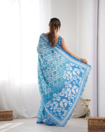 Thumbnail for Jyoti Fashion Women's Sky Blue Chinon Print with Mirror Work Designer Saree with Blouse - Distacart