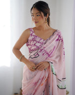 Thumbnail for Jyoti Fashion Women's Peach Chinon Print with Mirror Work Designer Saree with Blouse - Distacart