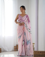 Thumbnail for Jyoti Fashion Women's Peach Chinon Print with Mirror Work Designer Saree with Blouse - Distacart