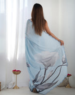 Thumbnail for Jyoti Fashion Women's Sky Blue Chinon Print with Mirror Work Designer Saree with Blouse - Distacart