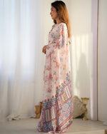 Thumbnail for Jyoti Fashion Women's Peach Chinon Print with Mirror Work Designer Saree with Blouse - Distacart