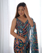 Thumbnail for Jyoti Fashion Women's Teal Chinon Print with Mirror Work Designer Saree with Blouse - Distacart
