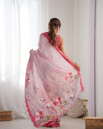 Thumbnail for Jyoti Fashion Women's Pink Chinon Print with Mirror Work Designer Saree with Blouse - Distacart