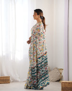 Thumbnail for Jyoti Fashion Women's Multicolor Chinon Print with Mirror Work Designer Saree with Blouse - Distacart