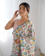 Thumbnail for Jyoti Fashion Women's Multicolor Chinon Print with Mirror Work Designer Saree with Blouse - Distacart