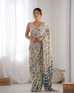 Thumbnail for Jyoti Fashion Women's Multicolor Chinon Print with Mirror Work Designer Saree with Blouse - Distacart