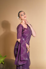 Thumbnail for Jyoti Fashion Women's Wine Georgette Sequins Embroidered Designer Saree with Blouse - Distacart