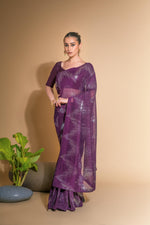 Thumbnail for Jyoti Fashion Women's Wine Georgette Sequins Embroidered Designer Saree with Blouse - Distacart