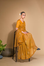 Thumbnail for Jyoti Fashion Women's Mustard Georgette Sequins Embroidered Designer Saree with Blouse - Distacart