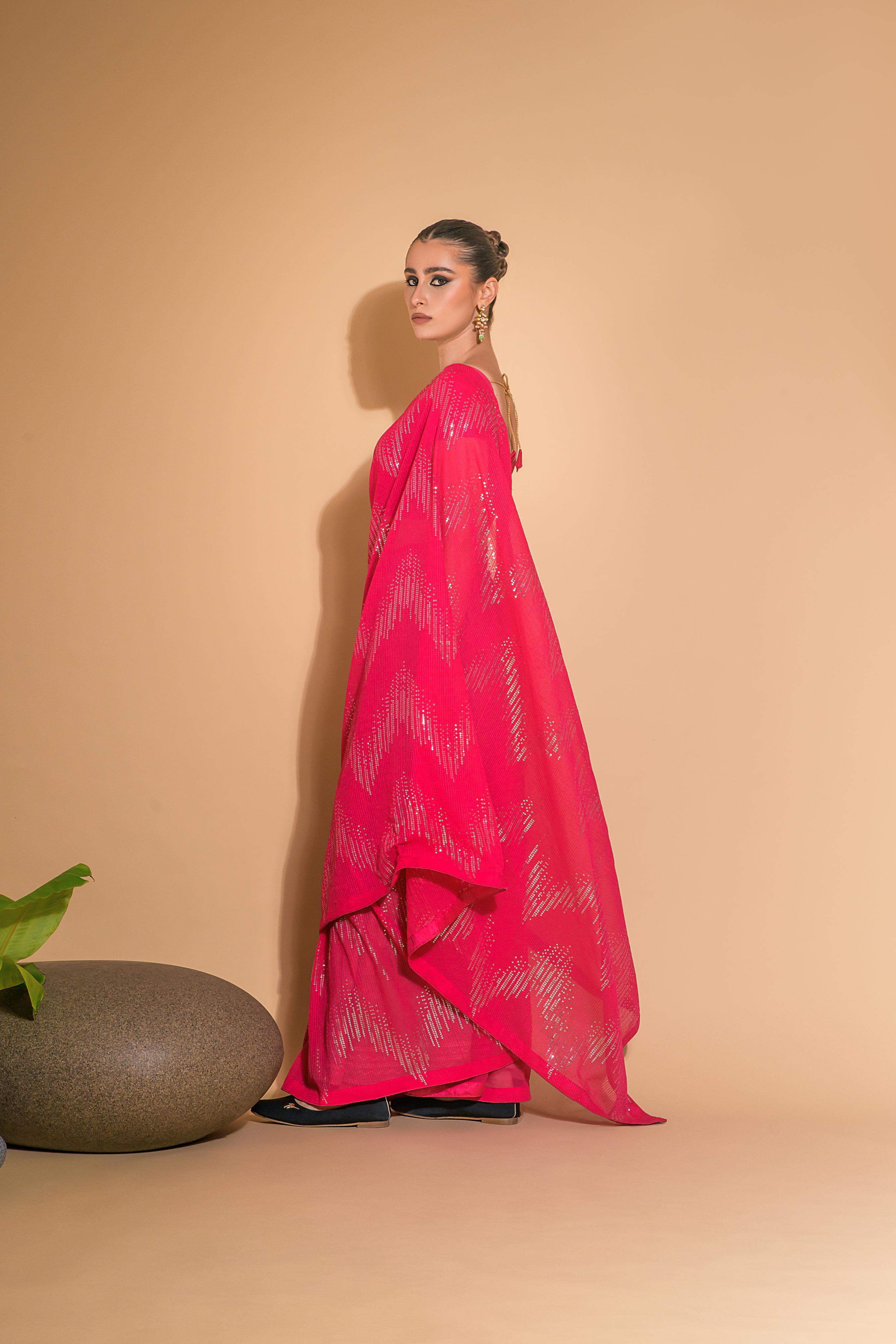 Jyoti Fashion Women's Pink Georgette Sequins Embroidered Designer Saree with Blouse - Distacart