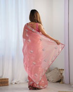 Thumbnail for Jyoti Fashion Women's Peach Net Sequins Embroidered Designer Saree with Blouse - Distacart