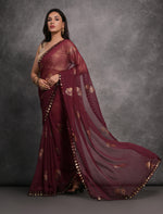 Thumbnail for Jyoti Fashion Women's Maroon Chiffon Mirror Work Designer Saree with Blouse - Distacart