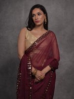 Thumbnail for Jyoti Fashion Women's Maroon Chiffon Mirror Work Designer Saree with Blouse - Distacart