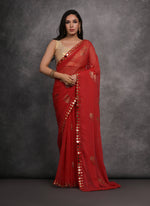 Thumbnail for Jyoti Fashion Women's Red Chiffon Mirror Work Designer Saree with Blouse - Distacart