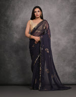 Thumbnail for Jyoti Fashion Women's Navy Blue Chiffon Mirror Work Designer Saree with Blouse - Distacart