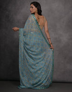 Thumbnail for Jyoti Fashion Women's Sky Blue Chiffon Mirror Work Designer Saree with Blouse - Distacart