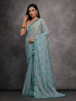 Thumbnail for Jyoti Fashion Women's Sky Blue Chiffon Mirror Work Designer Saree with Blouse - Distacart