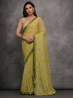 Thumbnail for Jyoti Fashion Women's Mehendi Chiffon Mirror Work Designer Saree with Blouse - Distacart