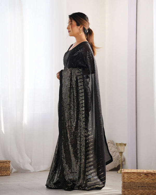 Jyoti Fashion Women's Black Georgette Sequins Designer Saree with Blouse - Distacart