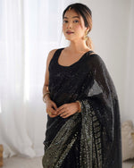 Thumbnail for Jyoti Fashion Women's Black Georgette Sequins Designer Saree with Blouse - Distacart