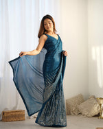 Thumbnail for Jyoti Fashion Women's Teal Georgette Sequins Designer Saree with Blouse - Distacart