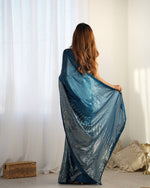 Thumbnail for Jyoti Fashion Women's Teal Georgette Sequins Designer Saree with Blouse - Distacart