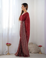 Thumbnail for Jyoti Fashion Women's Maroon Georgette Sequins Designer Saree with Blouse - Distacart