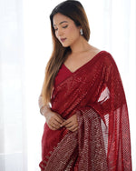 Thumbnail for Jyoti Fashion Women's Maroon Georgette Sequins Designer Saree with Blouse - Distacart