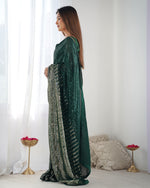 Thumbnail for Jyoti Fashion Women's Bottle Green Georgette Sequins Designer Saree with Blouse - Distacart