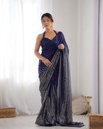 Thumbnail for Jyoti Fashion Women's Navy Blue Georgette Sequins Designer Saree with Blouse - Distacart