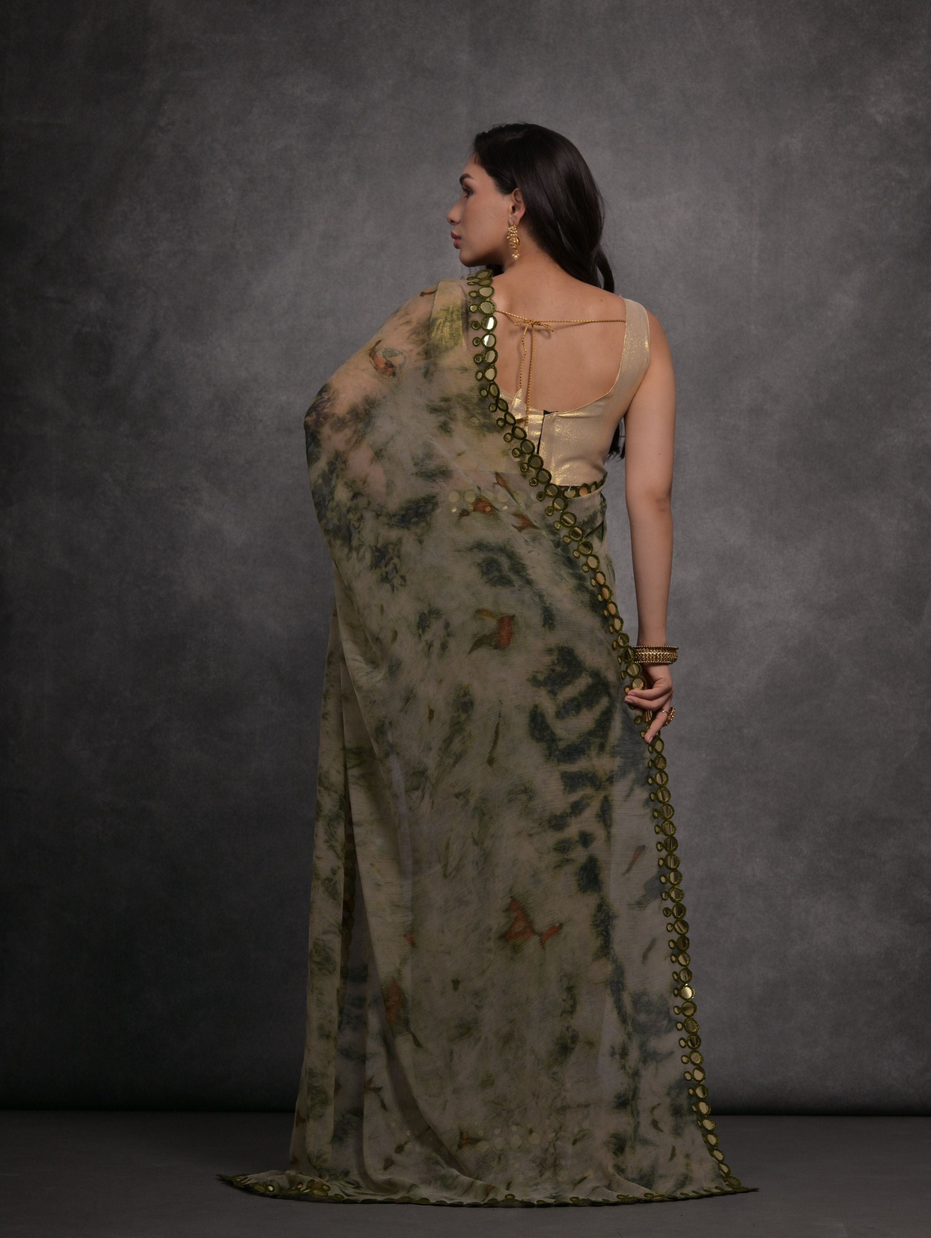 Jyoti Fashion Women's Grey Chiffon Print with Mirror Work Designer Saree with Blouse - Distacart